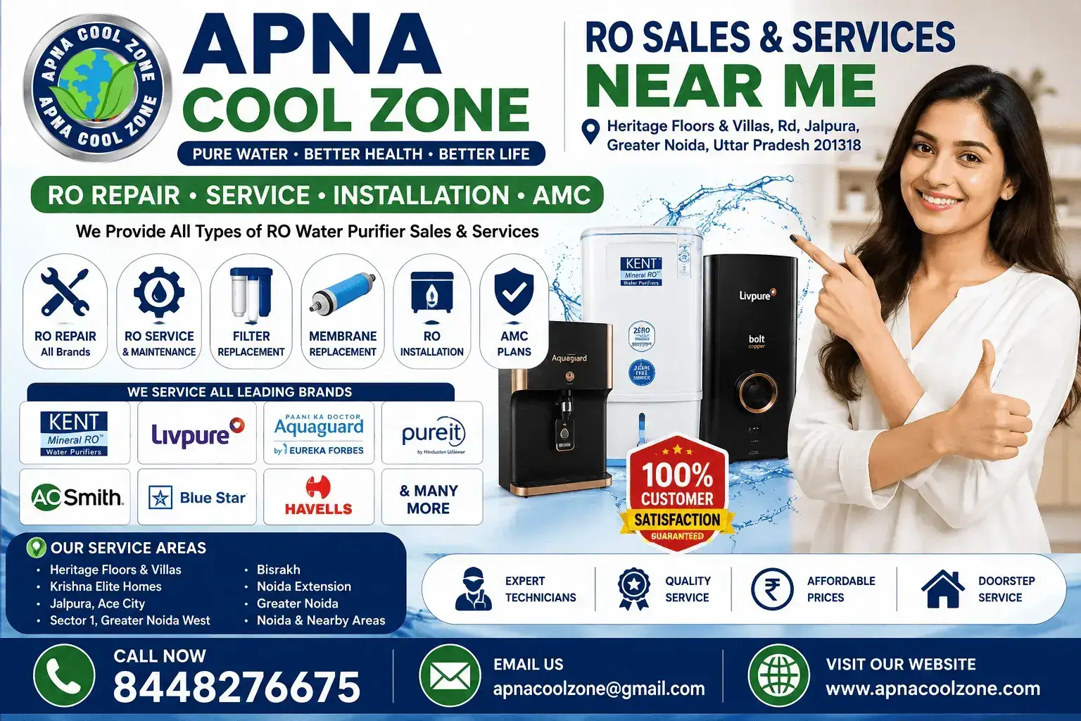RO Services Near Me in Heritage Floors & Villas, Rd, Jalpura, Greater Noida, Uttar Pradesh 201318 RO Sales and Services Near Me in Heritage Floors & Villas Kent, Livpure & Aquaguard RO Services APNA COOL ZONE